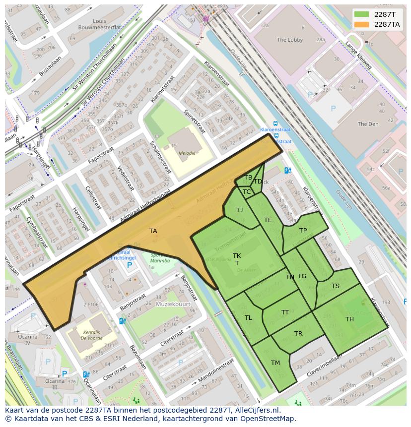 Afbeelding van het postcodegebied 2287 TA op de kaart.
