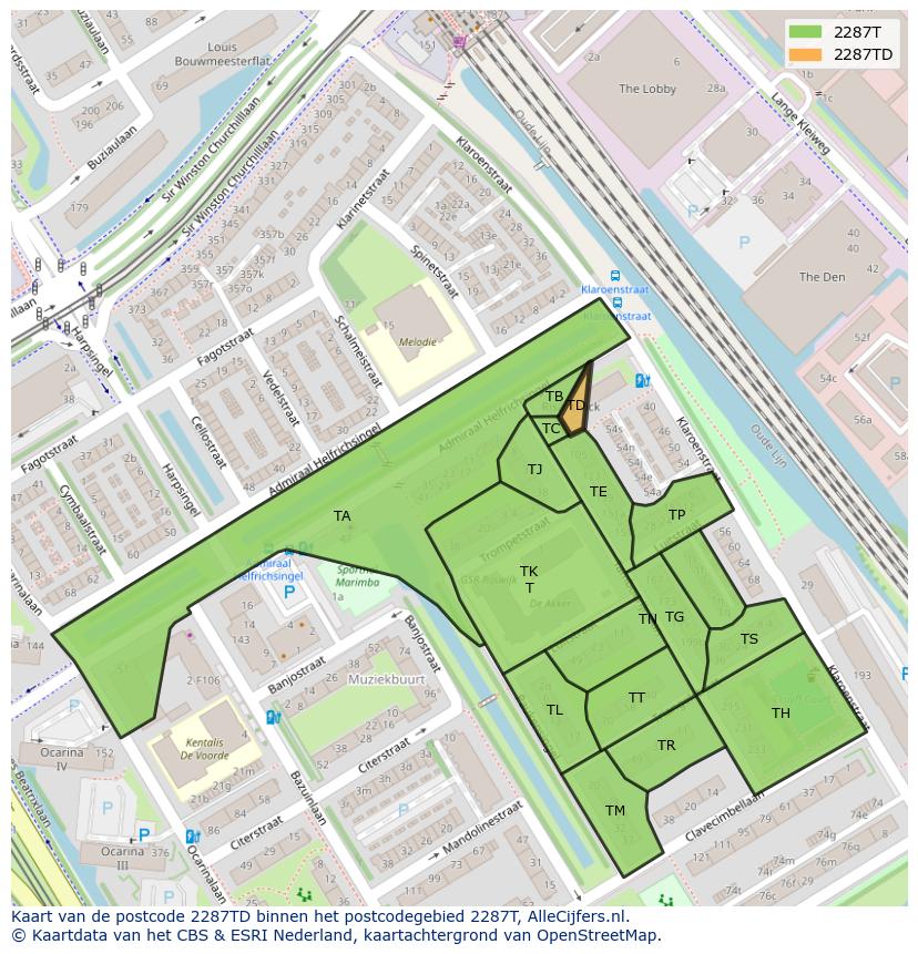 Afbeelding van het postcodegebied 2287 TD op de kaart.