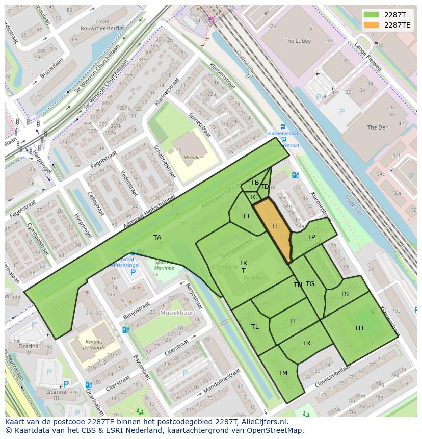 Afbeelding van het postcodegebied 2287 TE op de kaart.