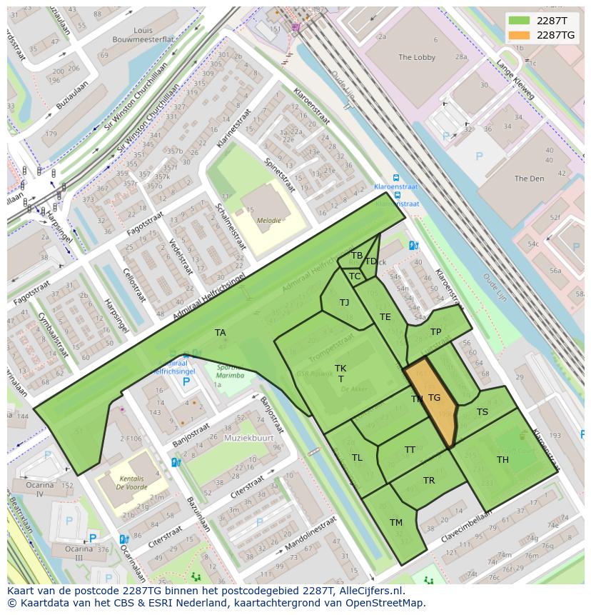 Afbeelding van het postcodegebied 2287 TG op de kaart.