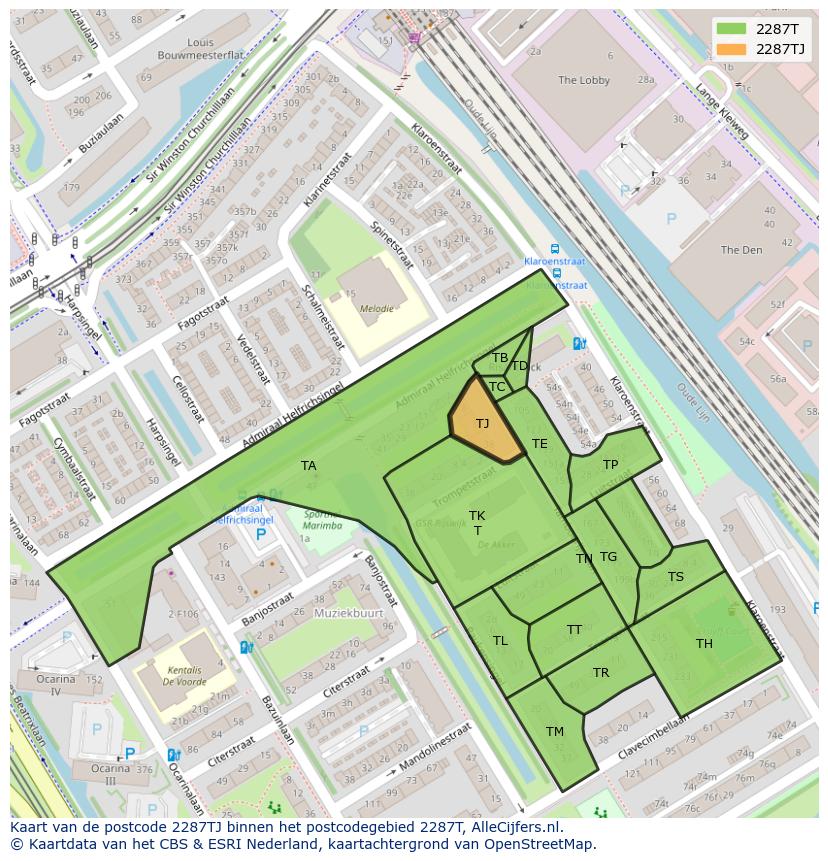 Afbeelding van het postcodegebied 2287 TJ op de kaart.