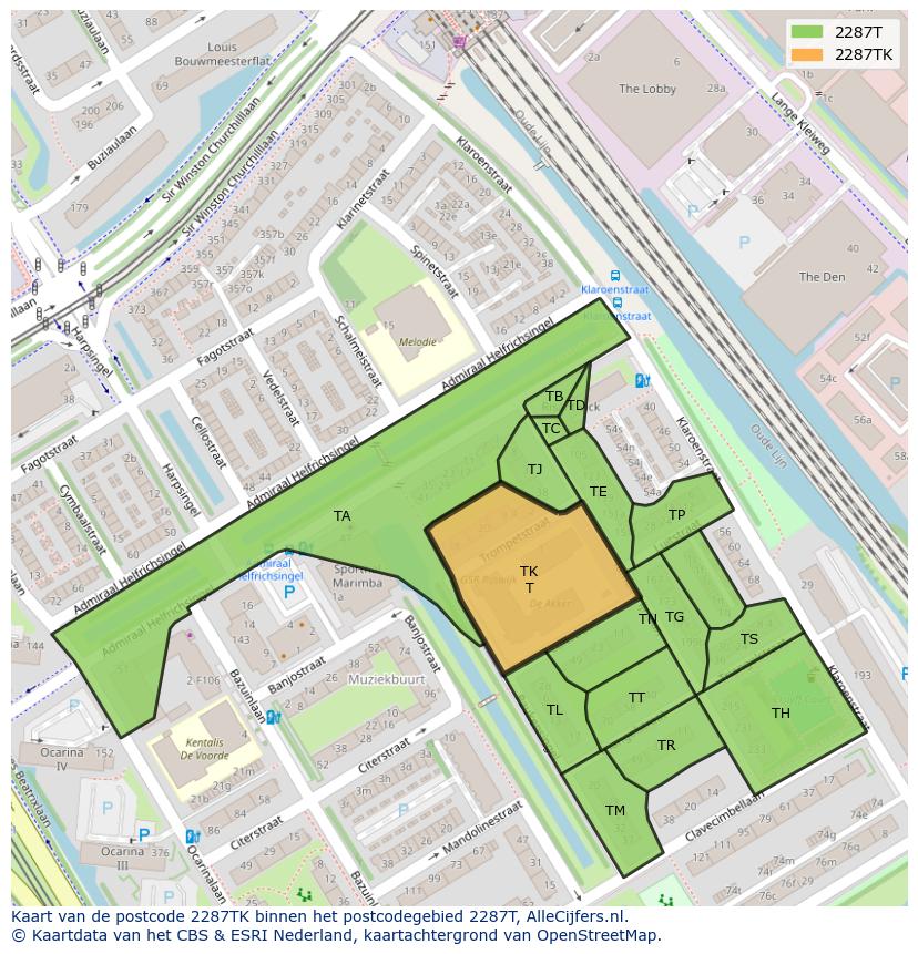 Afbeelding van het postcodegebied 2287 TK op de kaart.