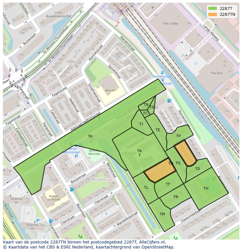 Afbeelding van het postcodegebied 2287 TN op de kaart.