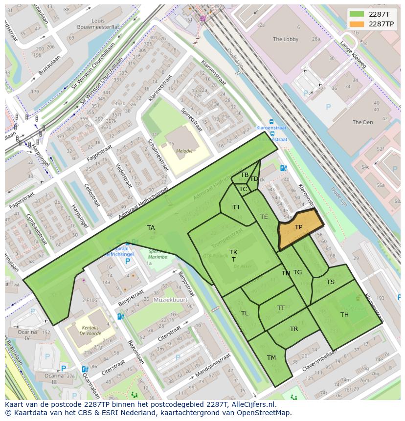 Afbeelding van het postcodegebied 2287 TP op de kaart.