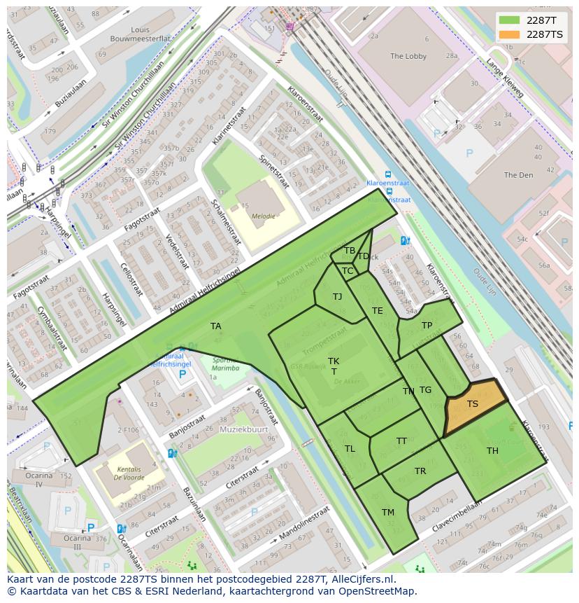 Afbeelding van het postcodegebied 2287 TS op de kaart.