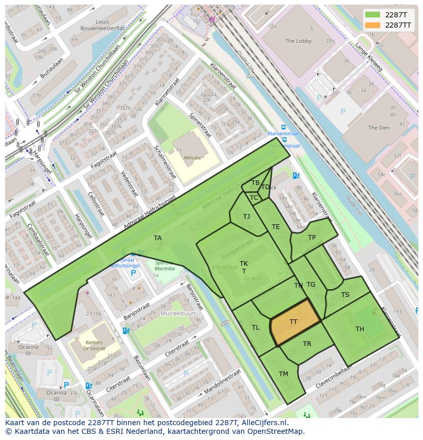Afbeelding van het postcodegebied 2287 TT op de kaart.