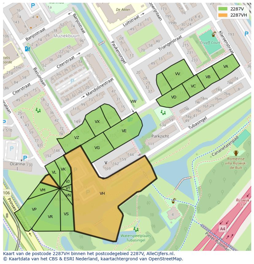 Afbeelding van het postcodegebied 2287 VH op de kaart.