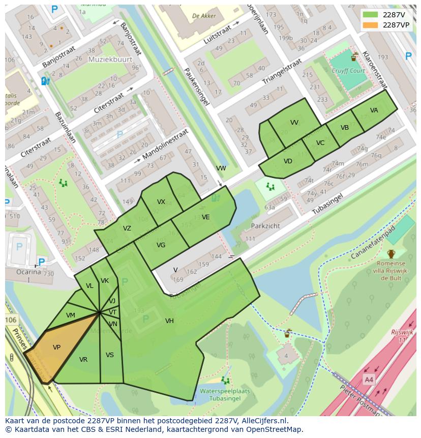 Afbeelding van het postcodegebied 2287 VP op de kaart.
