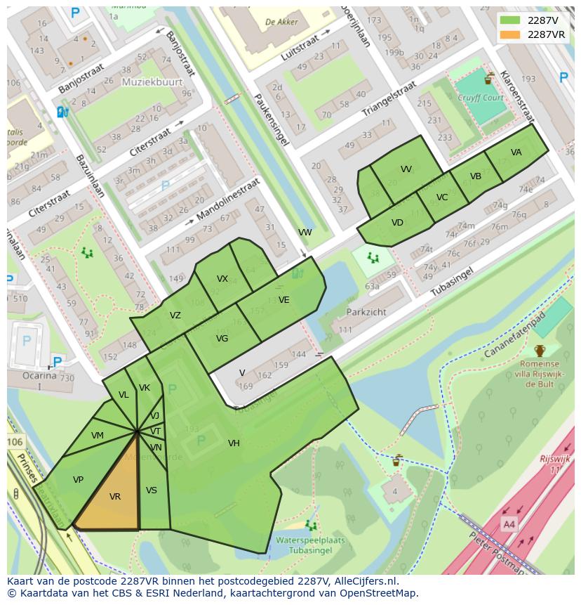 Afbeelding van het postcodegebied 2287 VR op de kaart.
