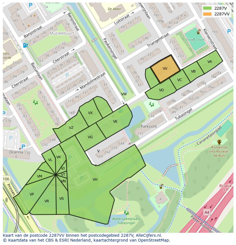 Afbeelding van het postcodegebied 2287 VV op de kaart.