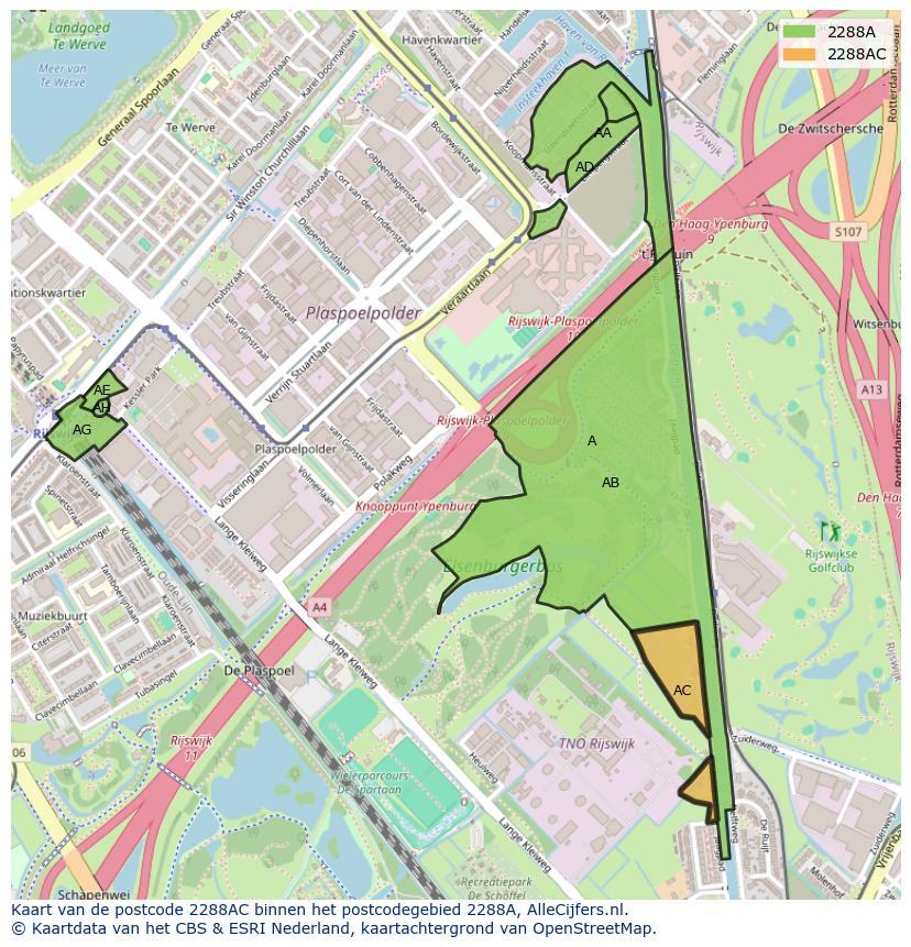 Afbeelding van het postcodegebied 2288 AC op de kaart.