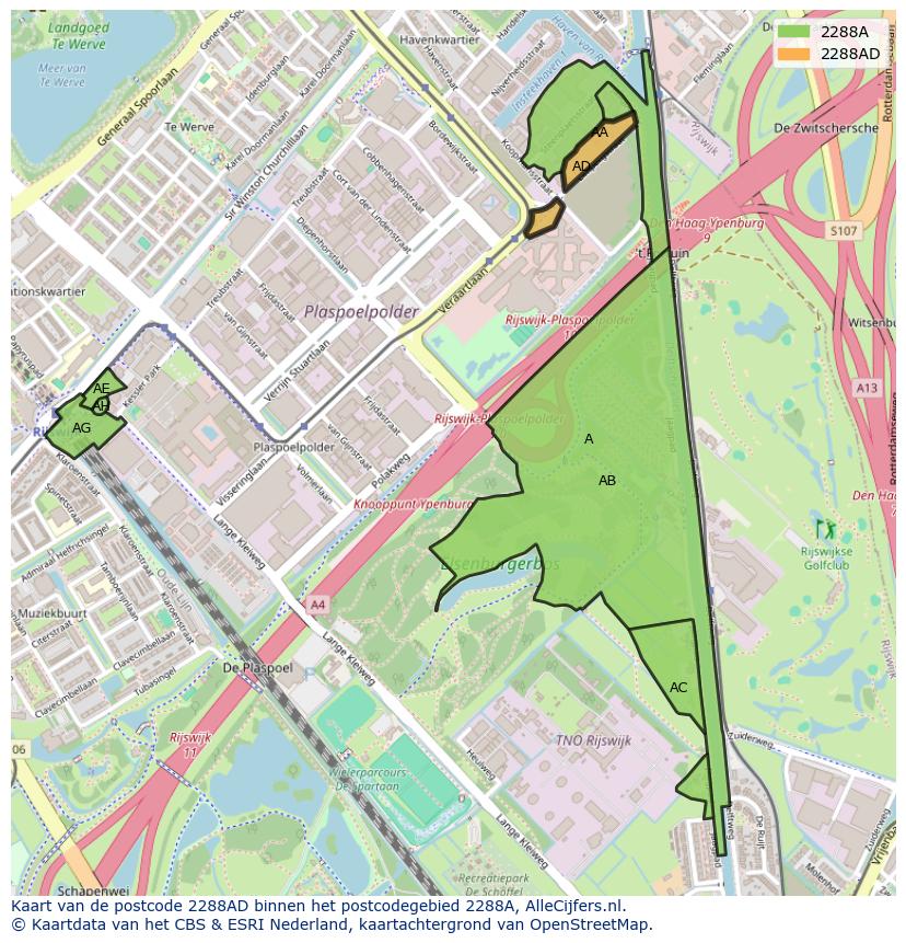 Afbeelding van het postcodegebied 2288 AD op de kaart.