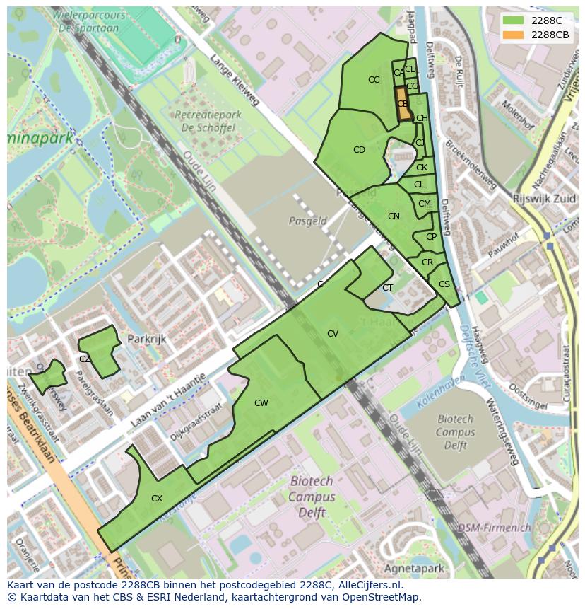 Afbeelding van het postcodegebied 2288 CB op de kaart.