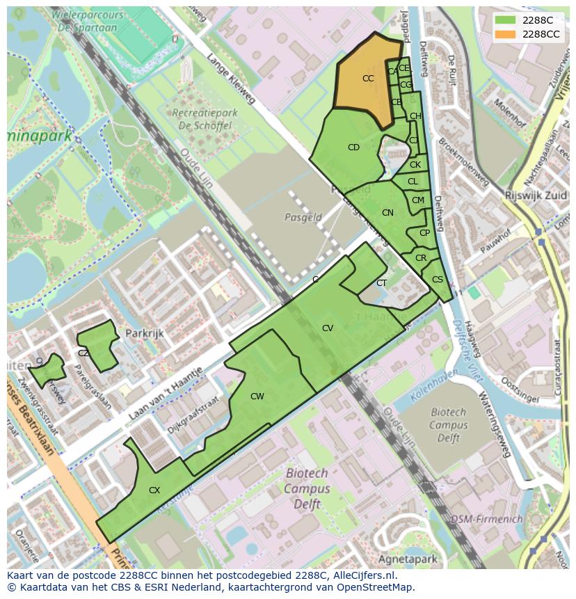 Afbeelding van het postcodegebied 2288 CC op de kaart.