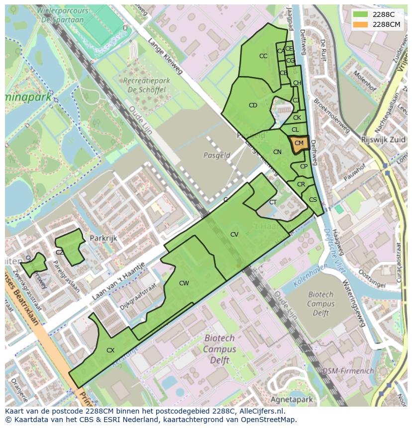 Afbeelding van het postcodegebied 2288 CM op de kaart.