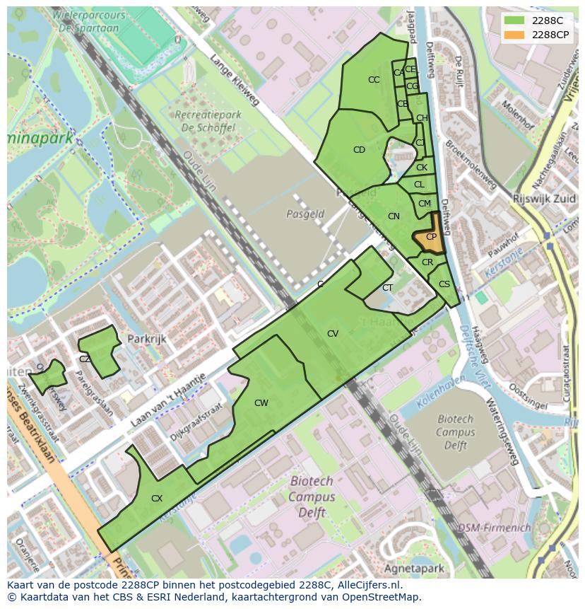 Afbeelding van het postcodegebied 2288 CP op de kaart.
