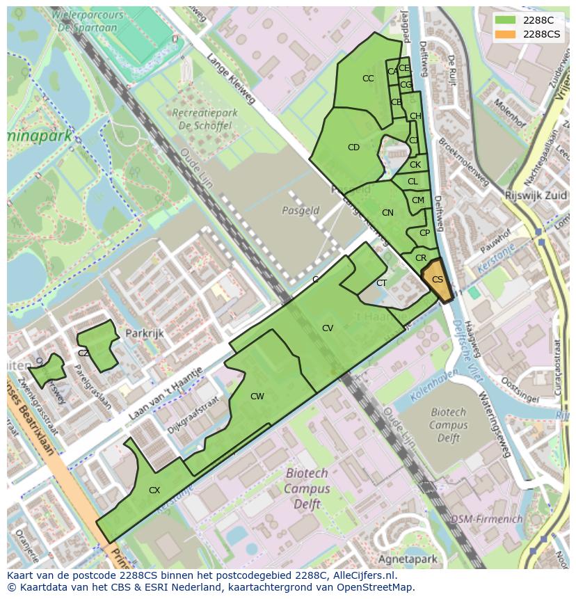 Afbeelding van het postcodegebied 2288 CS op de kaart.