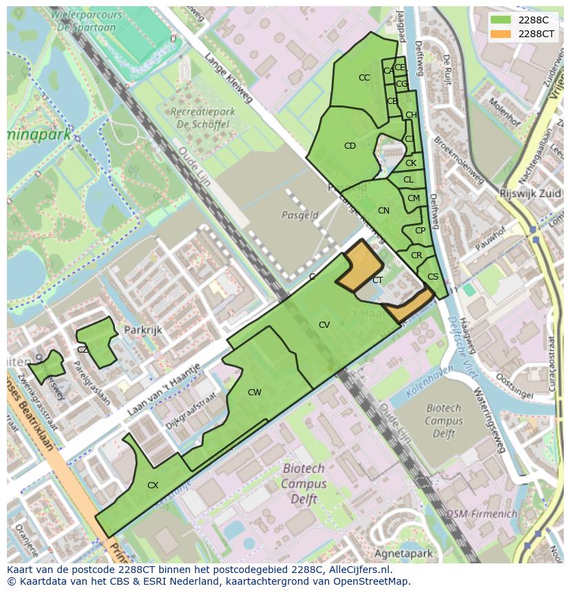 Afbeelding van het postcodegebied 2288 CT op de kaart.