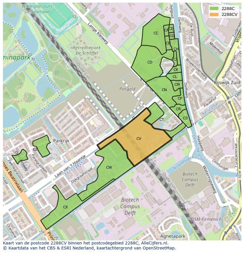 Afbeelding van het postcodegebied 2288 CV op de kaart.