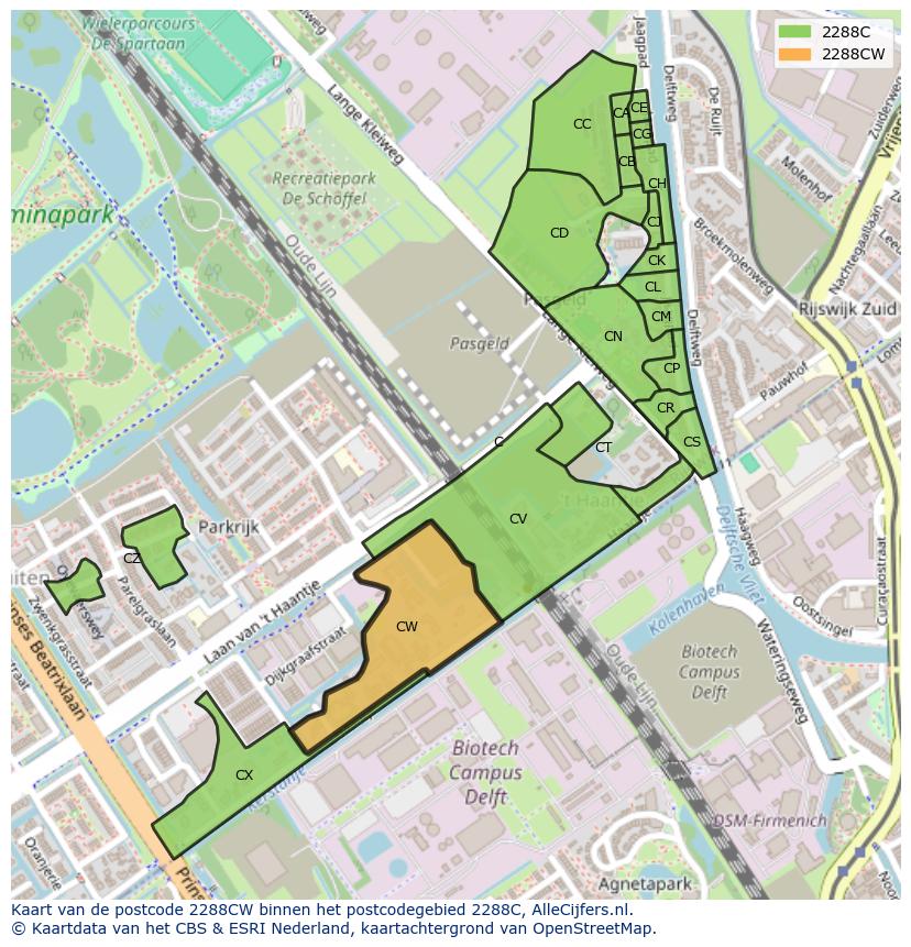 Afbeelding van het postcodegebied 2288 CW op de kaart.