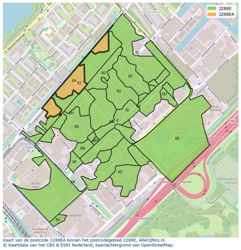 Afbeelding van het postcodegebied 2288 EA op de kaart.