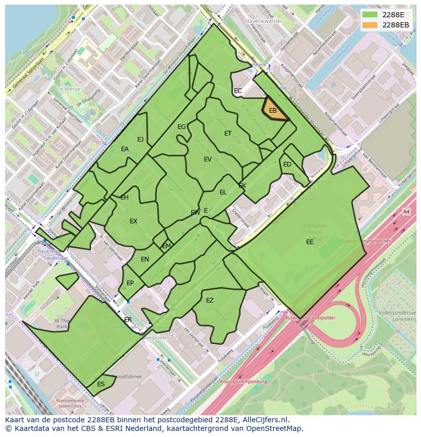 Afbeelding van het postcodegebied 2288 EB op de kaart.