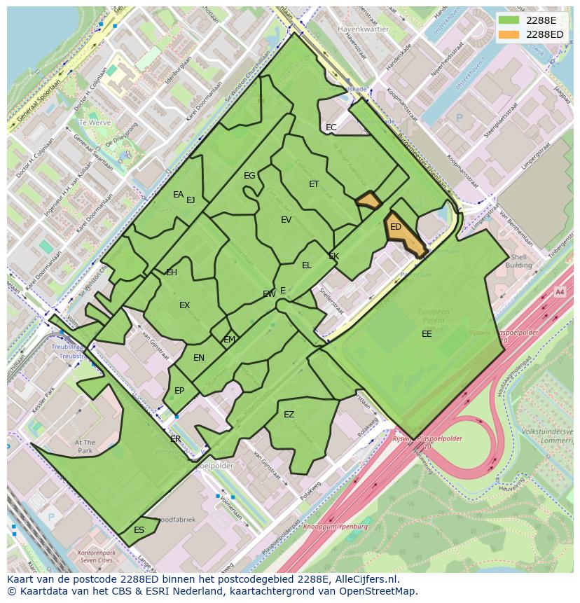 Afbeelding van het postcodegebied 2288 ED op de kaart.