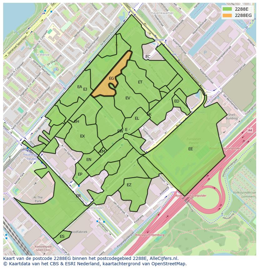 Afbeelding van het postcodegebied 2288 EG op de kaart.