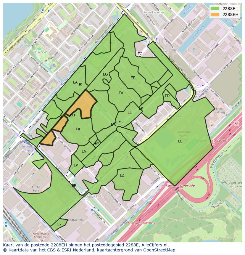 Afbeelding van het postcodegebied 2288 EH op de kaart.