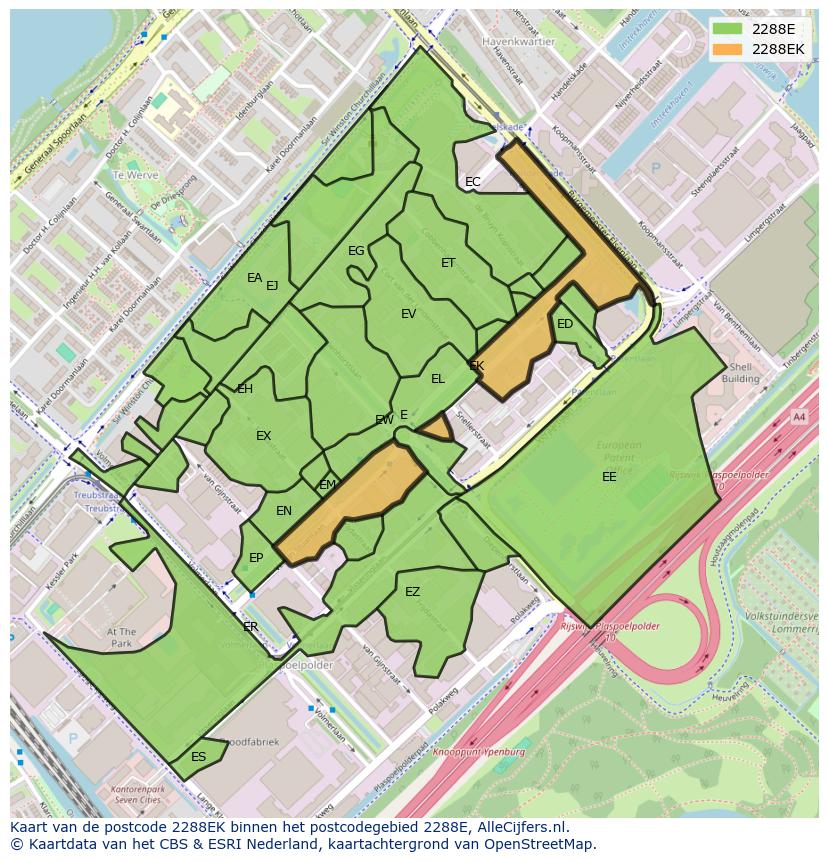 Afbeelding van het postcodegebied 2288 EK op de kaart.