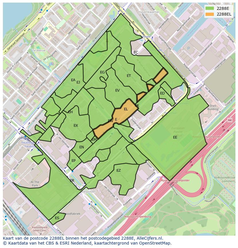 Afbeelding van het postcodegebied 2288 EL op de kaart.