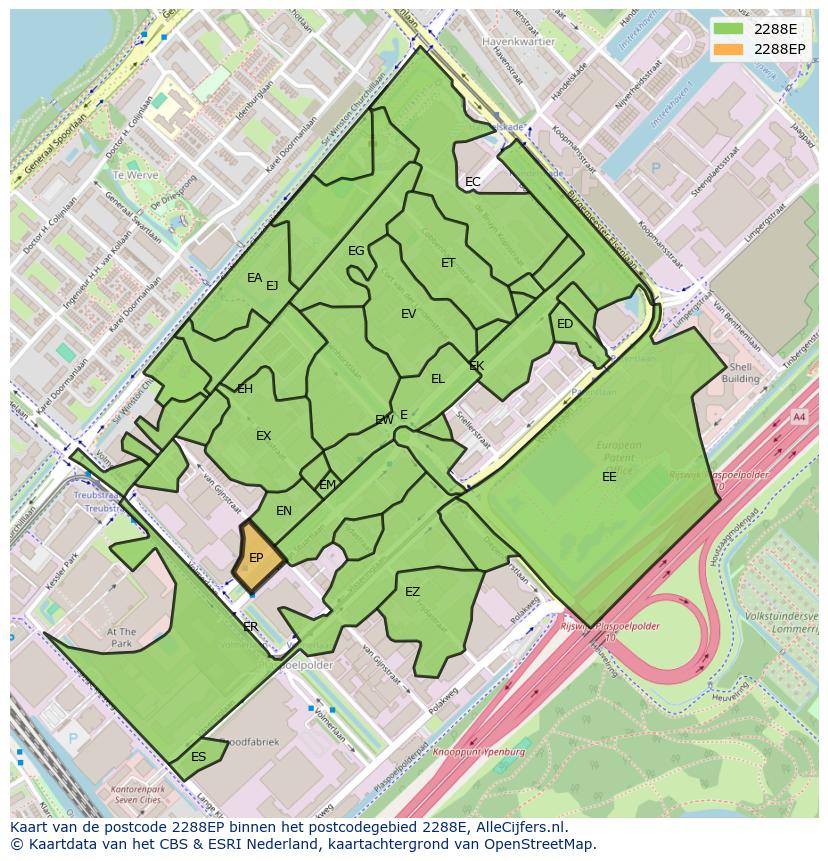 Afbeelding van het postcodegebied 2288 EP op de kaart.