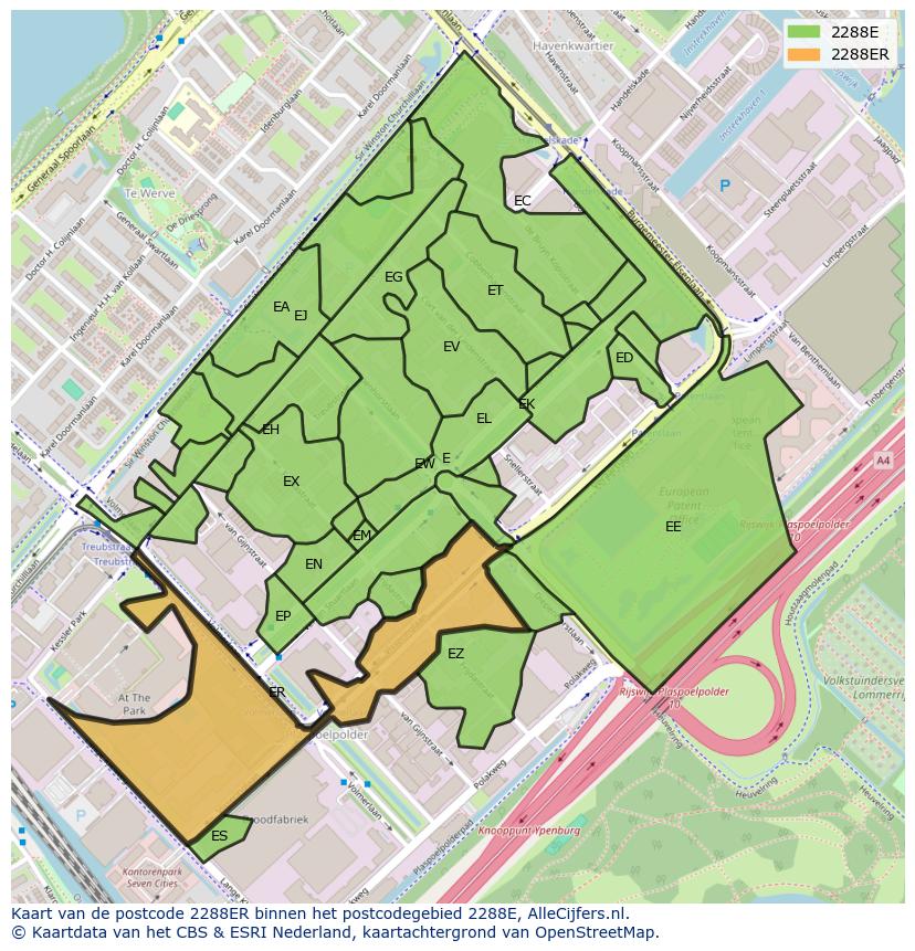 Afbeelding van het postcodegebied 2288 ER op de kaart.