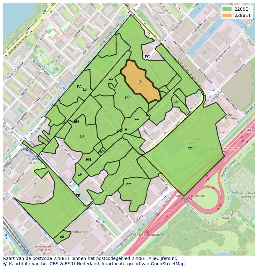 Afbeelding van het postcodegebied 2288 ET op de kaart.