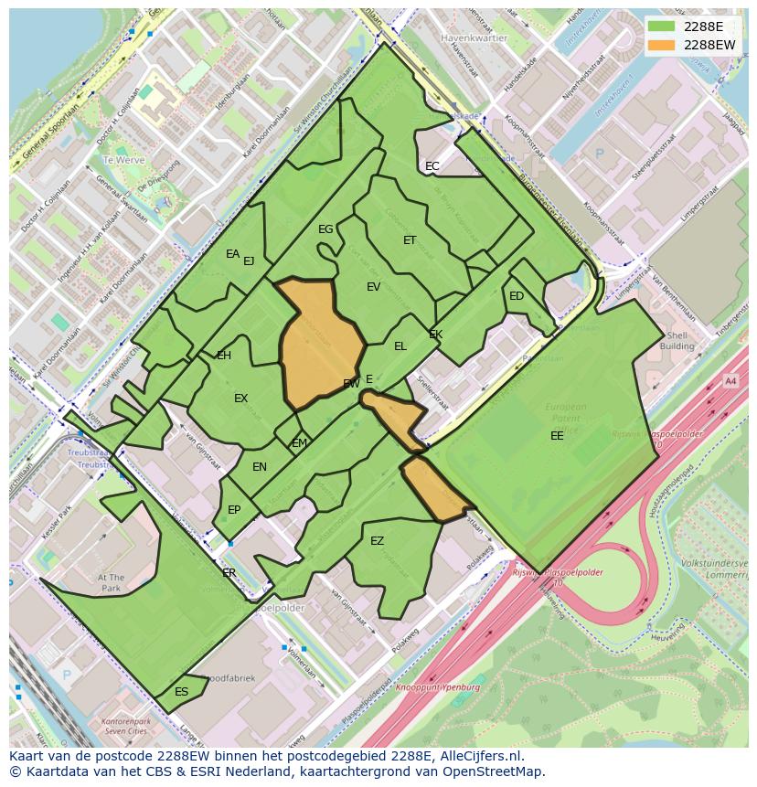 Afbeelding van het postcodegebied 2288 EW op de kaart.