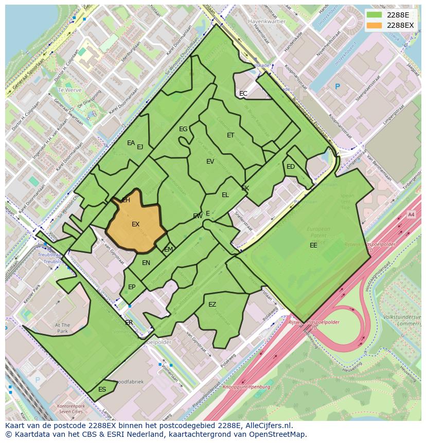 Afbeelding van het postcodegebied 2288 EX op de kaart.
