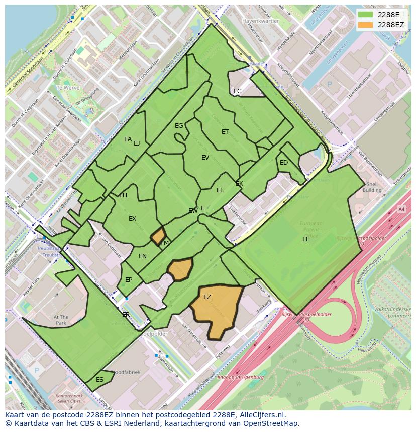 Afbeelding van het postcodegebied 2288 EZ op de kaart.