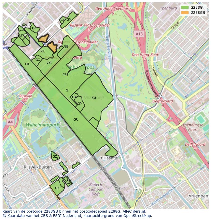 Afbeelding van het postcodegebied 2288 GB op de kaart.