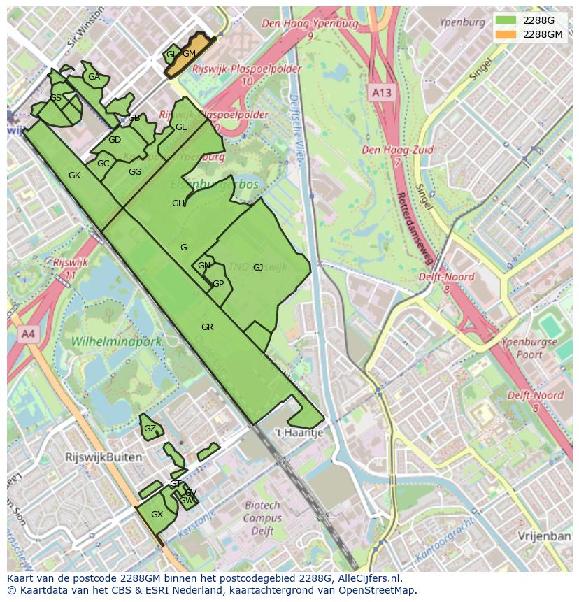 Afbeelding van het postcodegebied 2288 GM op de kaart.