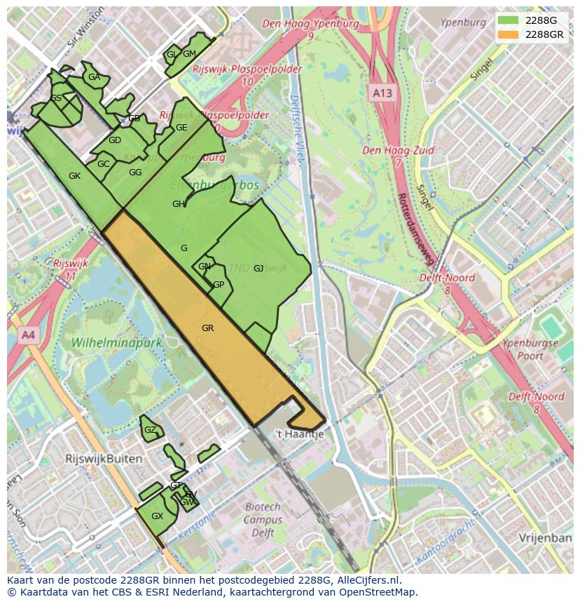 Afbeelding van het postcodegebied 2288 GR op de kaart.