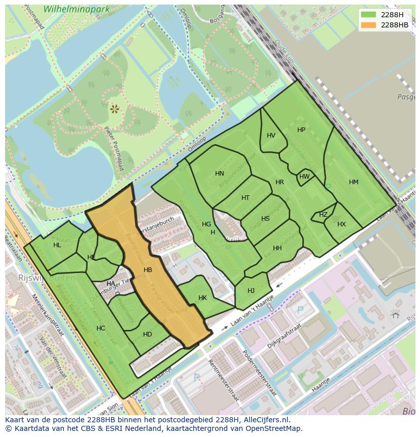 Afbeelding van het postcodegebied 2288 HB op de kaart.