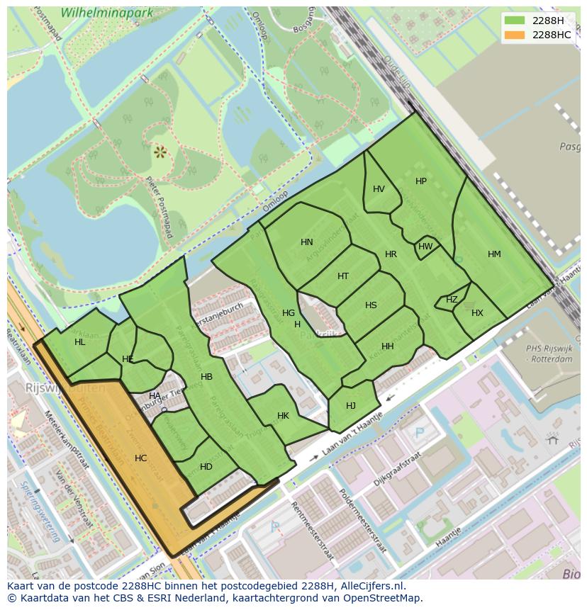 Afbeelding van het postcodegebied 2288 HC op de kaart.