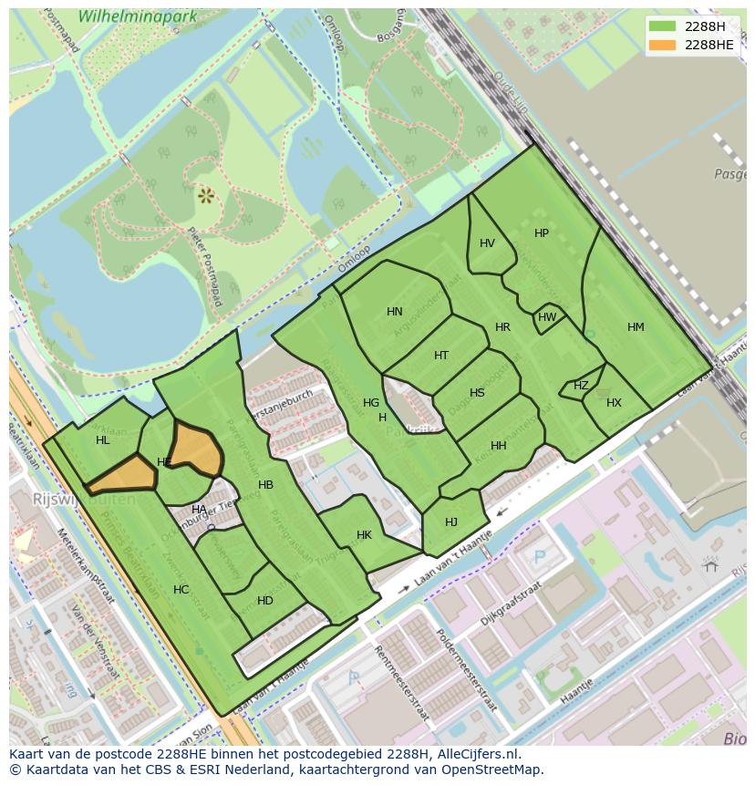 Afbeelding van het postcodegebied 2288 HE op de kaart.