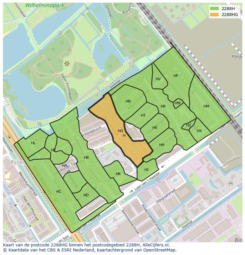 Afbeelding van het postcodegebied 2288 HG op de kaart.