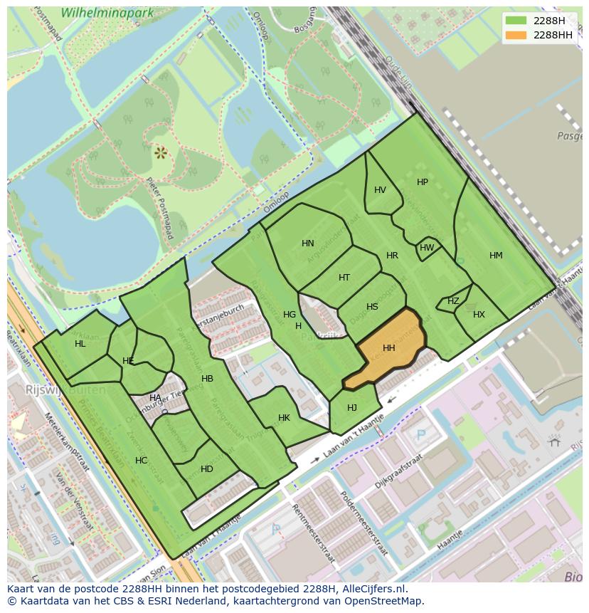 Afbeelding van het postcodegebied 2288 HH op de kaart.