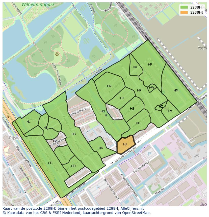 Afbeelding van het postcodegebied 2288 HJ op de kaart.