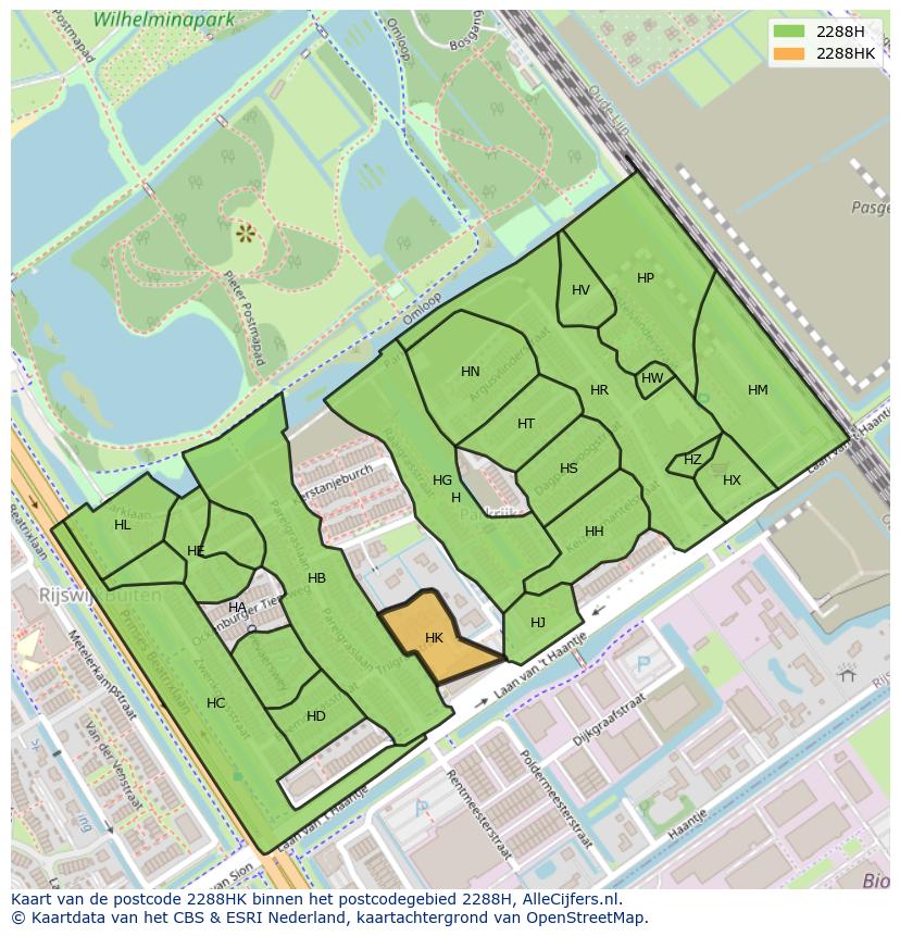 Afbeelding van het postcodegebied 2288 HK op de kaart.