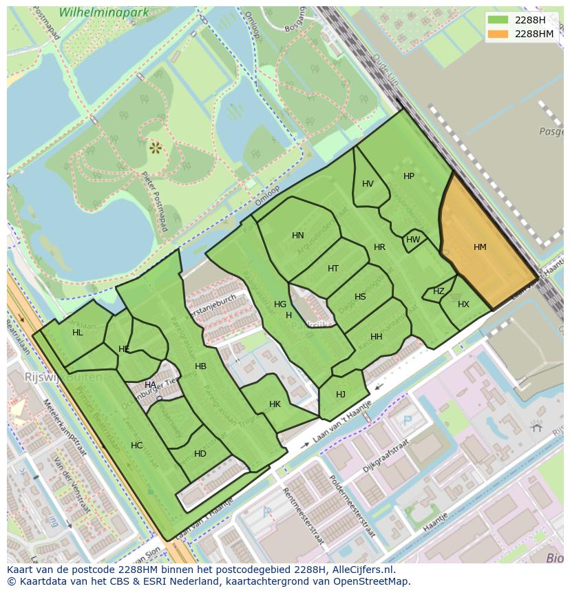 Afbeelding van het postcodegebied 2288 HM op de kaart.