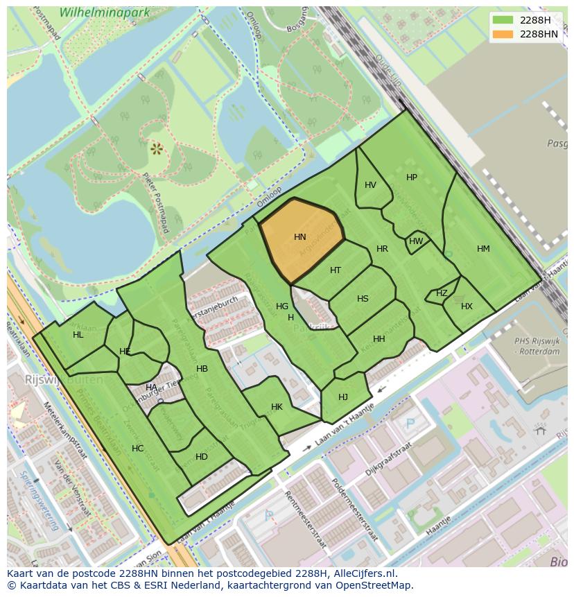 Afbeelding van het postcodegebied 2288 HN op de kaart.