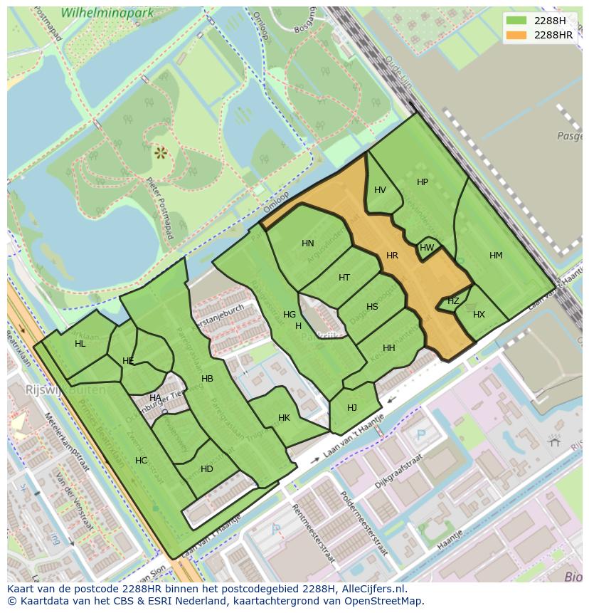 Afbeelding van het postcodegebied 2288 HR op de kaart.